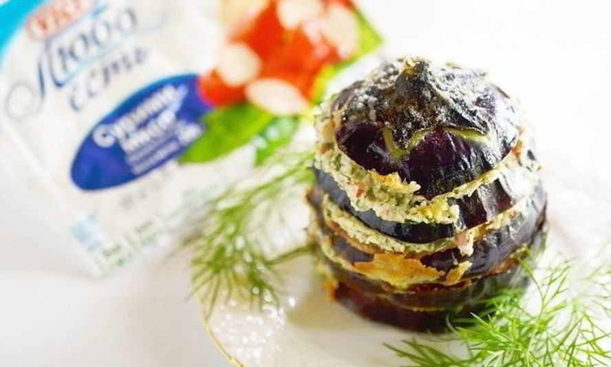 Рецепт баклажанный мильфей с крабовым кремом