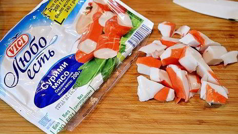 баклажанный мильфей с крабовым кремом