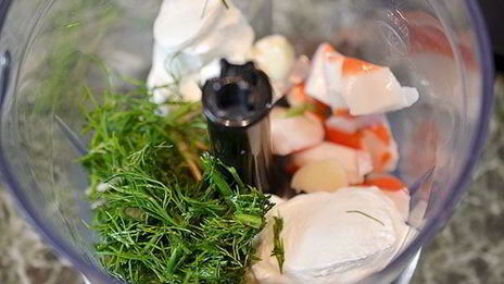 баклажанный мильфей с крабовым кремом