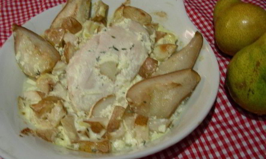 Рецепт курица с крем-чизом, грушами и имбирем