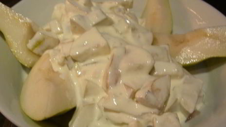 курица с крем-чизом, грушами и имбирем