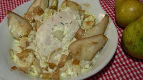 курица с крем-чизом, грушами и имбирем
