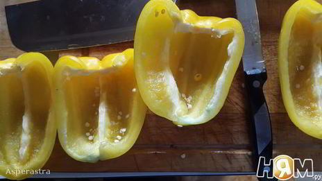 веррин с креветками под кремом с желтым перцем