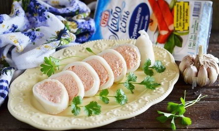 Рецепт кальмар, фаршированный крабовым муссом