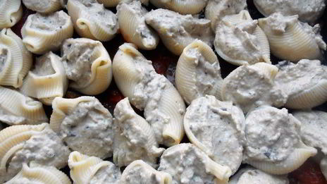 паста ракушки с творожно-баклажановым муссом