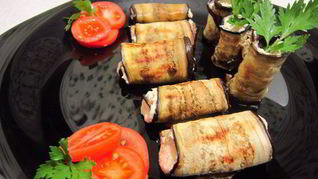 Рулеты из баклажанов с рыбным муссом