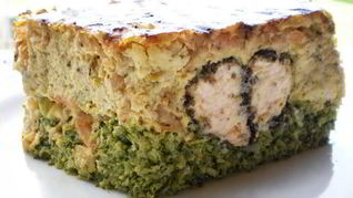 Рыбный террин с креветочным муссом на подушечке из брокколи