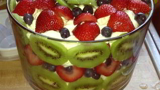 Праздничный фруктовый десерт со взбитыми сливками