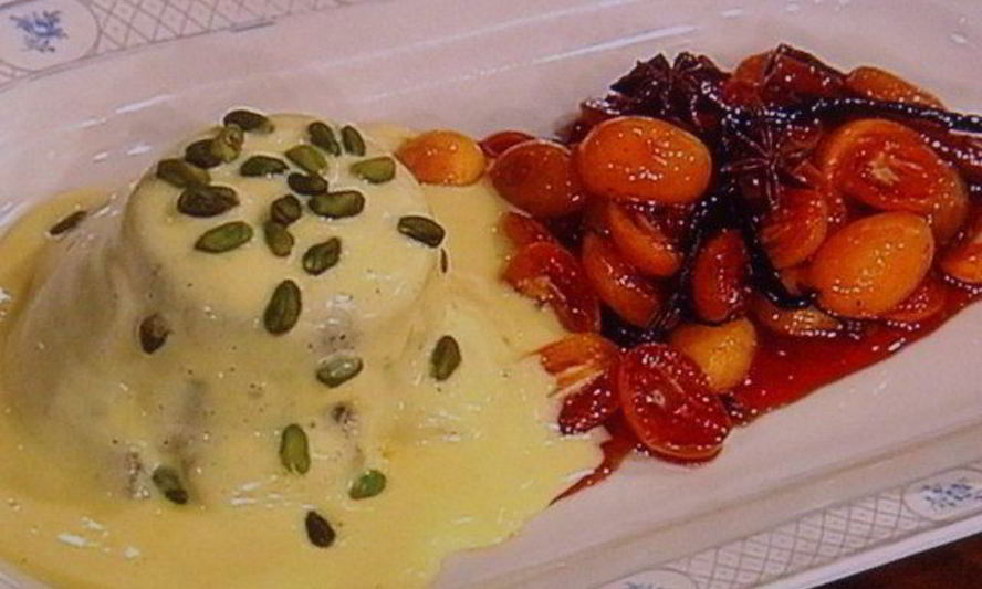 Рецепт шоколадное суфле под кофейным сабайоном с пряным кумкватом