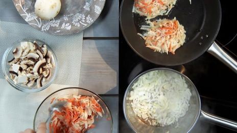 картофельно-морковные драники с грибным соусом