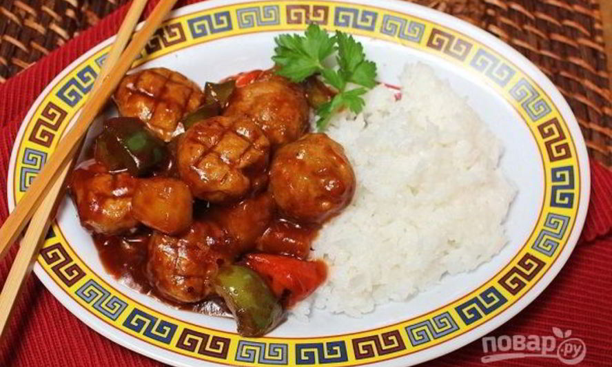 Рецепт фрикадельки из курицы в чили соусе с овощами