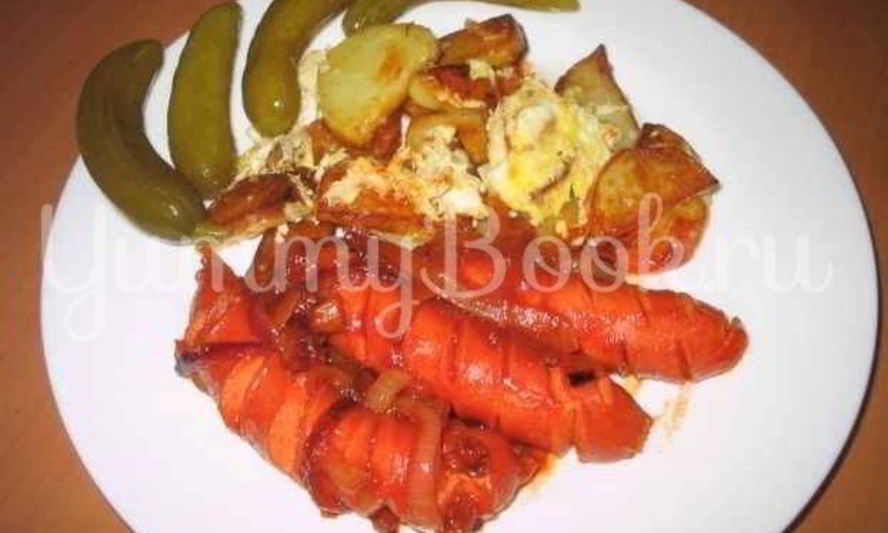 Рецепт картофель жареный с сосисками