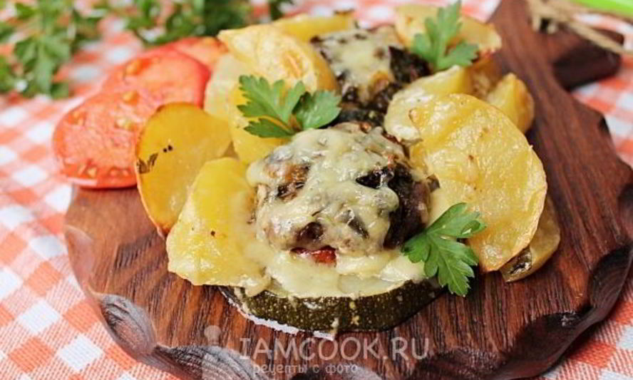 Рецепт картошка с фаршем и кабачками в духовке