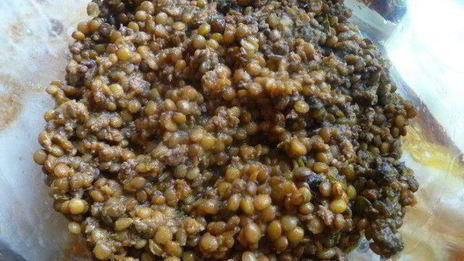 тушеная чечевица с тыквой и мясом