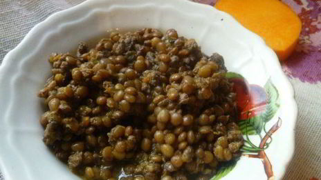 тушеная чечевица с тыквой и мясом