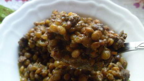 тушеная чечевица с тыквой и мясом