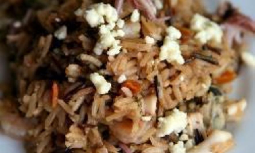 Рецепт жаренного риса с морепродуктами и горганзолоя