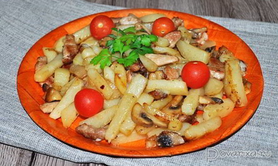 Рецепт жареный картофель с мясом и грибами