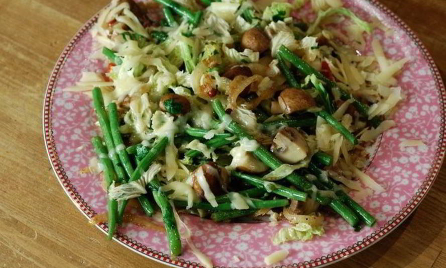 Рецепт грибы с фасолью, капустой и сыром