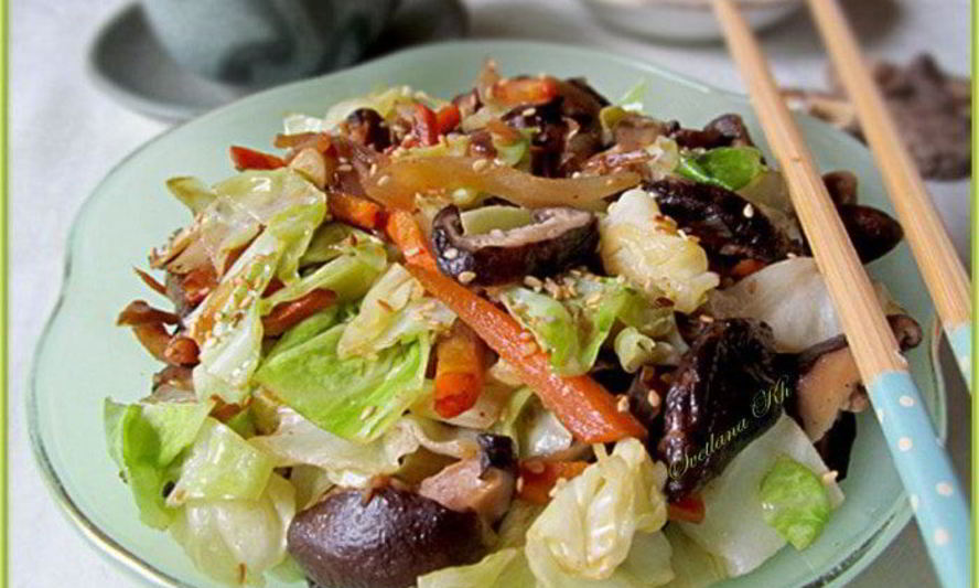 Рецепт грибы шиитаке с молодой капустой