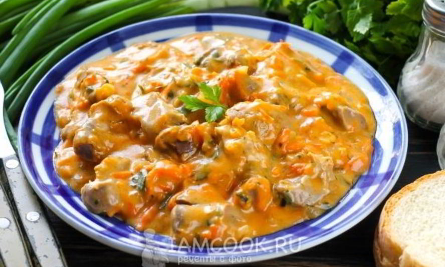 Рецепт гуляш из куриных желудков
