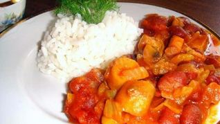 Гуляш с грибами, фенхелем, фасолью