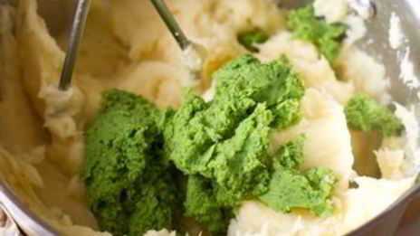 картофельное пюре с горошком и мятой