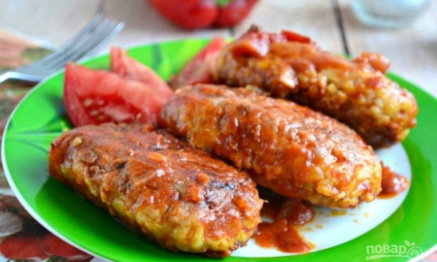 Рецепт котлеты из куриного фарша с капустой, тушенные в томате