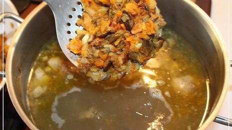 лапша домашняя с домашней уткой и белыми грибами