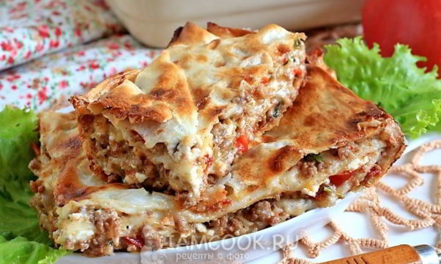 Рецепт лазанья из лаваша с фаршем и сметанным соусом