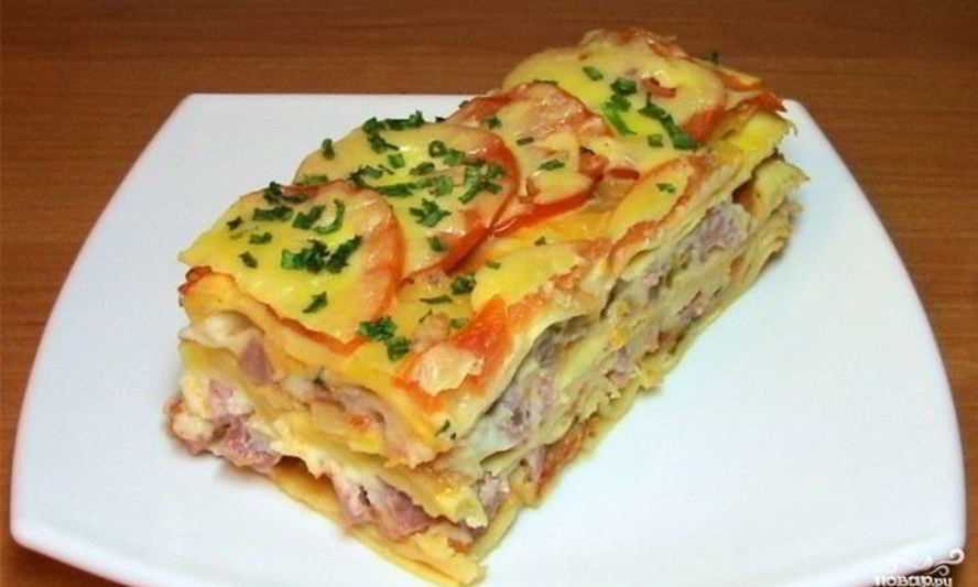 Рецепт лазанья с сыром и ветчиной