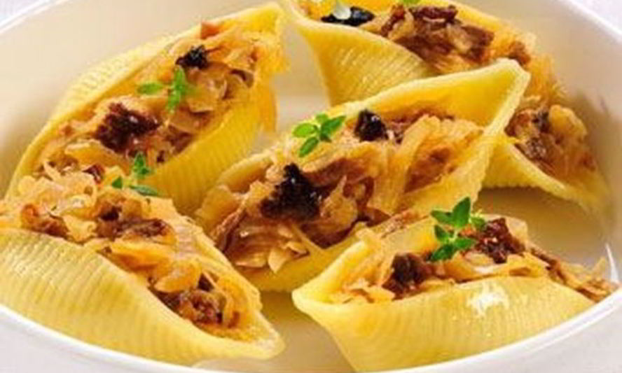 Рецепт конкильони фаршированные капустой с грибами