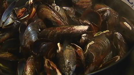 макароны с мидиями под соусом из сидра