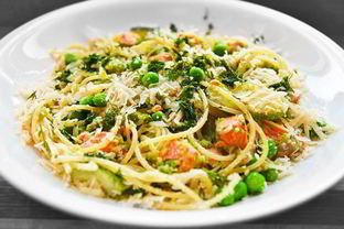 Паста с лососем, цукини и зеленым горошком