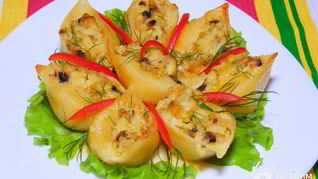 Ракушки, фаршированные пшенной кашей и грибами