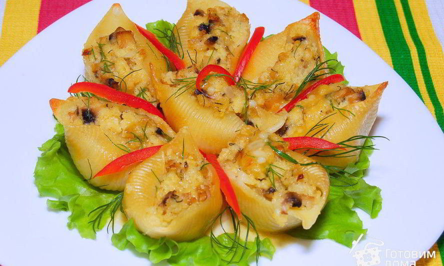 Рецепт ракушки, фаршированные пшенной кашей и грибами