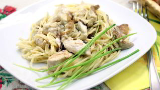 Спагетти с грибами и курицей