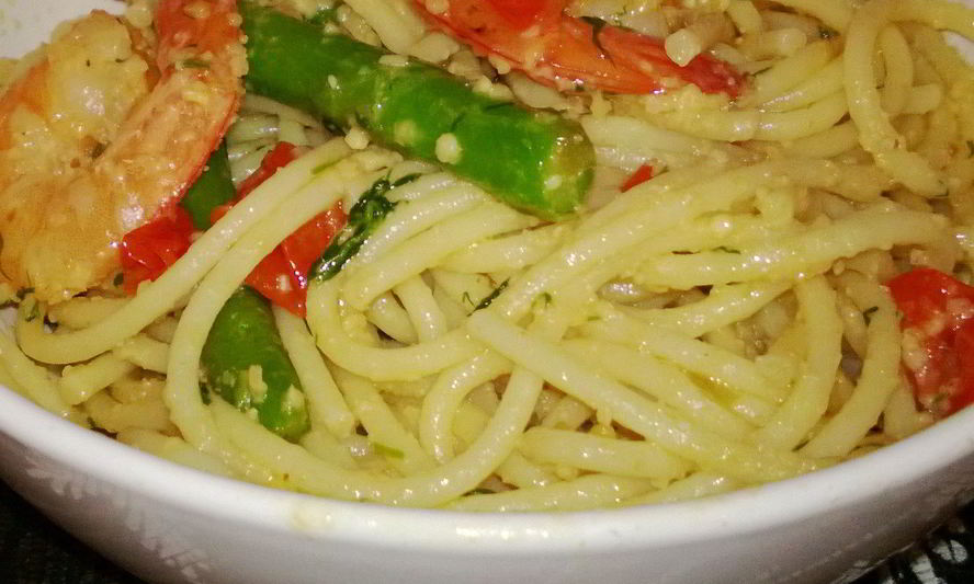 Рецепт спагетти с креветками и спаржей