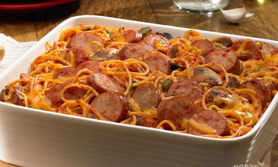 Рецепт спагетти с сосиской