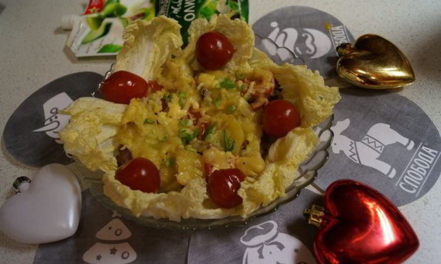 Рецепт мясо по-французски с грибами и помидорами