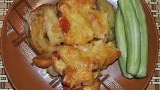 Мясо по-французски с курицей