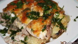 Мясо по-французски с шампиньонами