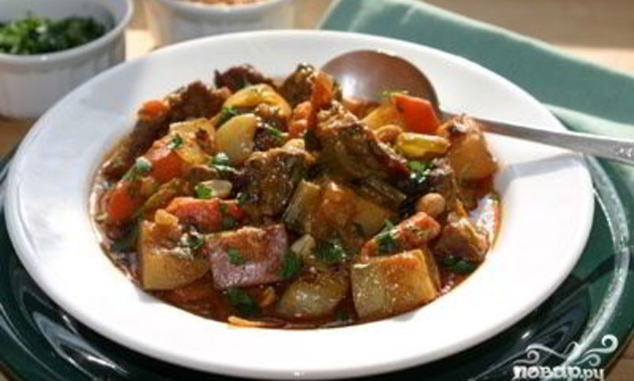 Рецепт говядина с овощами на сковороде