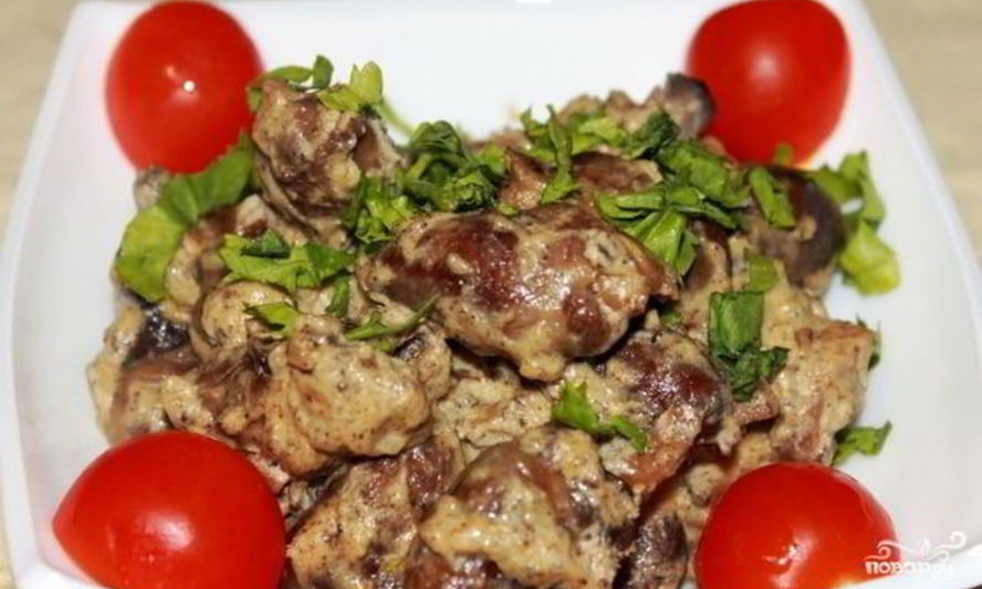 Рецепт куриные сердечки в сливках