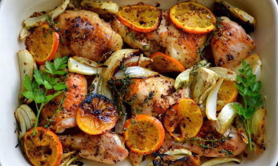Рецепт курица, запеченная с апельсинами
