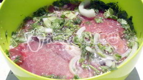 мясо на гриле с кинзой