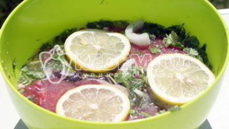 мясо на гриле с кинзой