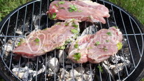 мясо на гриле с кинзой