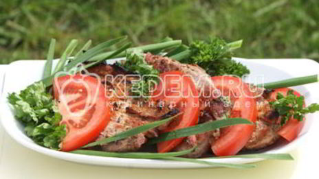 мясо на гриле с кинзой