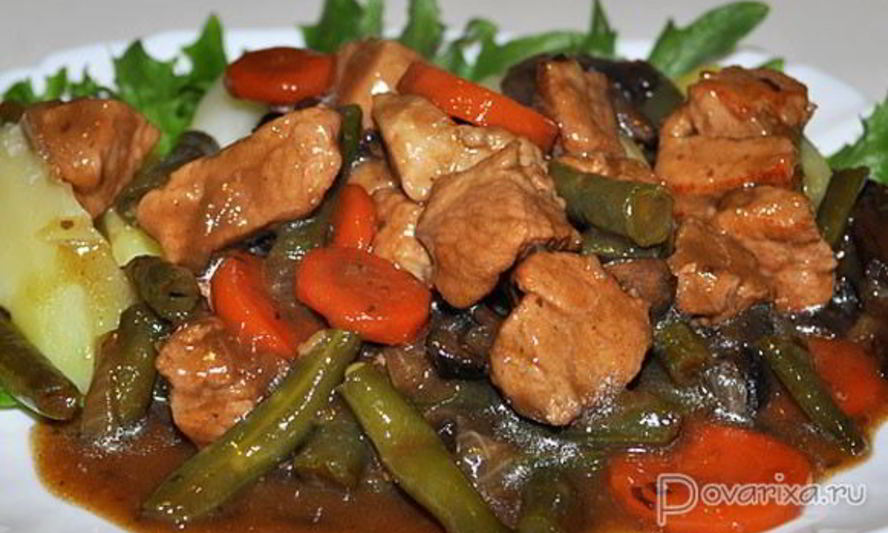 Рецепт свинина с зеленой фасолью и грибами
